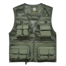 Men's Vest Tactical Military Outdoor Multi-Pockets Jacket Zipper Sleeveless Travels Male Photography Fishing Men (Color: Green, size: XL)